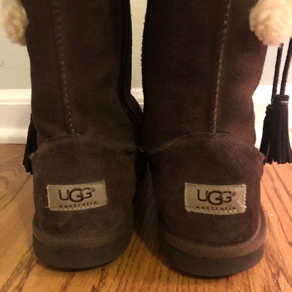 UGG Plumdale Fur Cuff Chestnut Boots - Picture 6 of 9